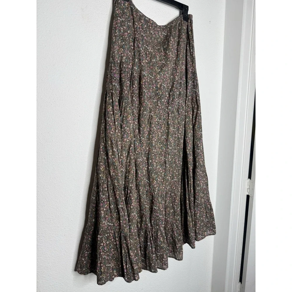 Garnet Hill Floral Cotton Maxi Skirt Size S Boho Peasant Prairie Cottagecore